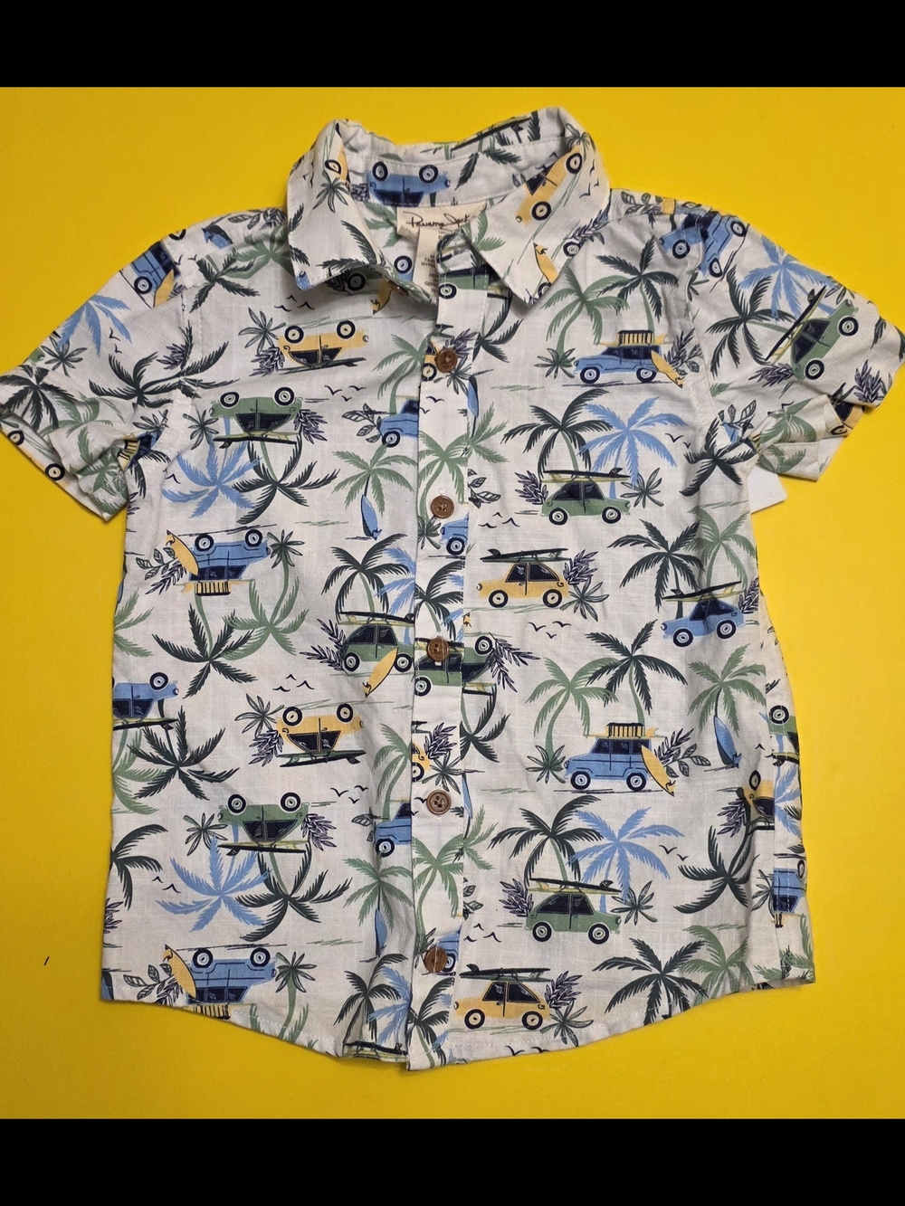 Panama Jack kids- Tropical Surfboard Print Button-Down Kids Shirt Size 3T